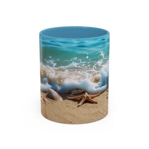 Ocean Beach Coffee Mug: Seashells, Starfish, Coastal Decor