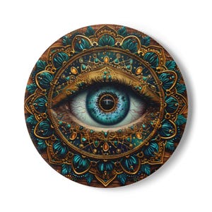 Eye of Enlightenment Ceramic Coaster, Mandala Coaster, Home Decor Gift, Meditation Accessory, Unique Housewarming Present, Cute Desk Decor