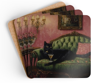 Elegant Cat Coaster Set: Vintage-Style Home Barware