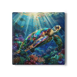 Colorful Sea Turtle Ceramic Coaster, Ocean Decor, Beach House Gift, Unique Home Accessories, Eco-Friendly Kitchen Decor, Nautical Gift