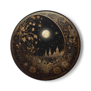 Moonlit Landscape Ceramic Coaster, Bohemian Home Decor, Rustic Tableware, Unique Housewarming, Witchy Home Decor,Gothic Celestial Aesthetic
