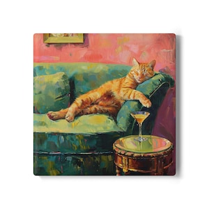 Charming Cat-Themed Ceramic Coaster, Cute Home Decor, Kitty Lover Gift, Drinkware Accessories, Cozy Cat Art Coaster, Cute DeskDecor Coaster