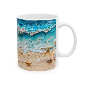 Ocean Waves Ceramic Coffee Mug: Beach Scene, Coastal Decor