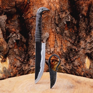 2-Piece Hand-Forged Knife Set – 10" Viking Hunting Knife & 4" Utility Blade with Leather Sheaths, Outdoor Survival Tools Gift for Everyone
