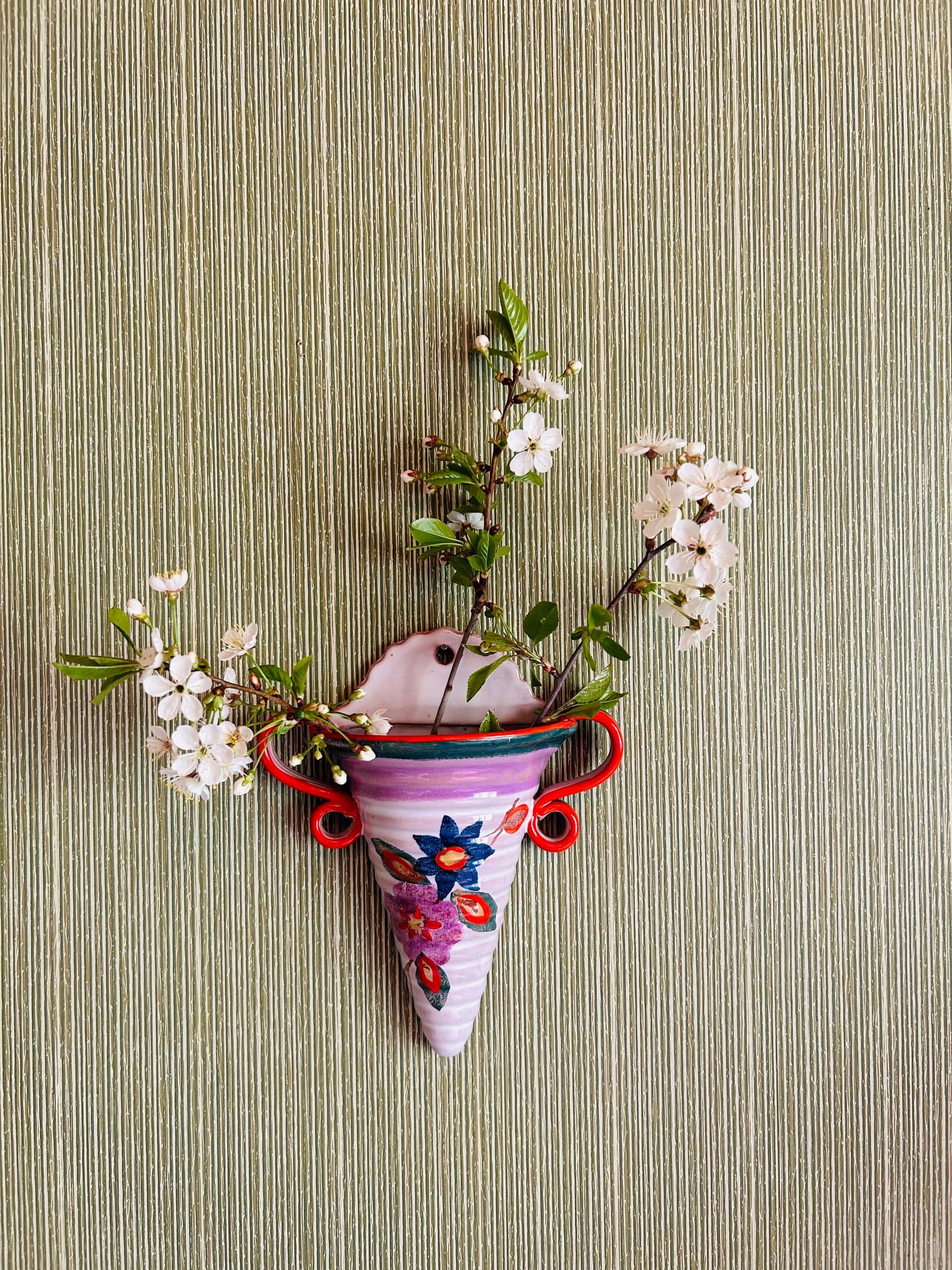 Vintage Swedish Wall Pocket Vase – Ceramic Hanging Vase