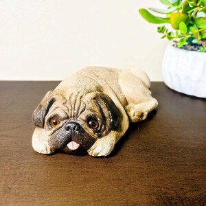 Vintage Sandicast Pug Figurine: Hand-Cast Stone Resin Dog Sculpture