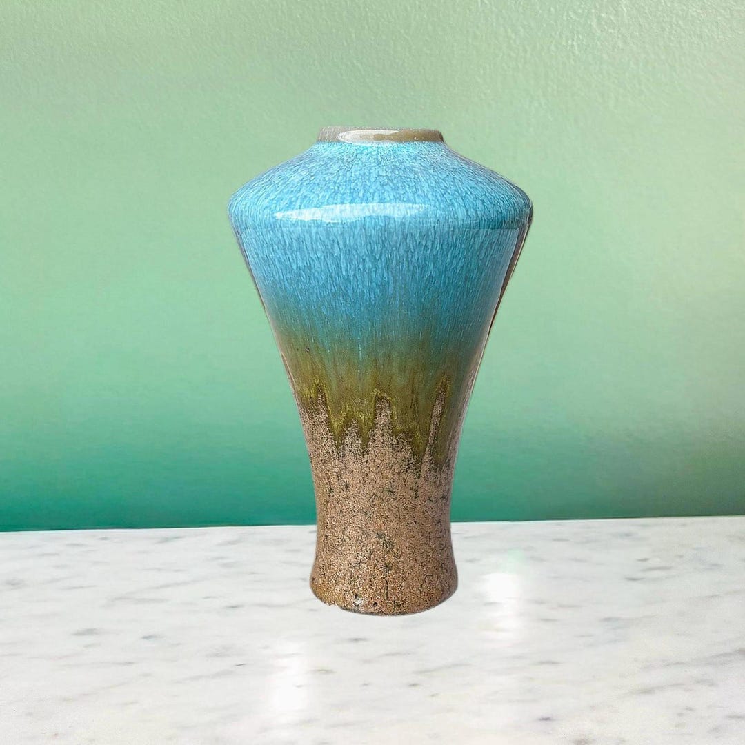 Vintage Style Ceramic Bud Vase | Skinny Blue Green Drip Glaze Vase ...