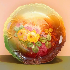 Hand-Painted Vintage Porcelain Plate: Roses, Scalloped Edge, Cottage Chic