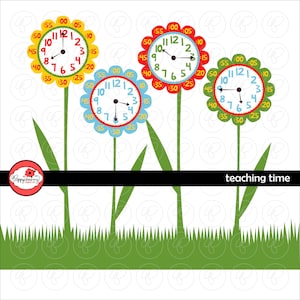Onderwijstijd Clipart: Digital Clip Art Pack (300 dpi) School Teacher Clip Art Klokken Kleuren Kleuterschool Pre-K