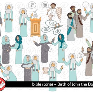 Histoires de la Bible : ensemble de cliparts de la naissance de Jean-Baptiste par Poppydreamz Bible biblique Elizabeth Zacharius école du dimanche Clip Art numérique