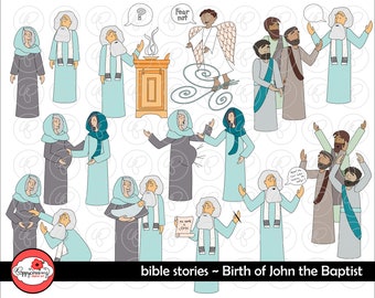 Bible Stories: Birth of John the Baptist Clipart Set by Poppydreamz Bible Biblical Elizabeth Zacharius Sunday School Clip Art Digital