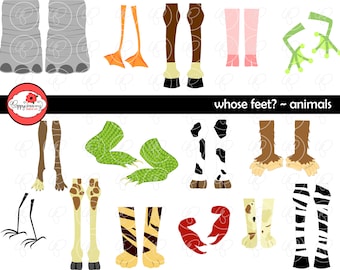 Whose Feet : Animal Digital Clipart Pack (300 dpi) Elephant Zebra Dog Cat Tiger Ape Crocodile Duck Horse Pig Bird Cow