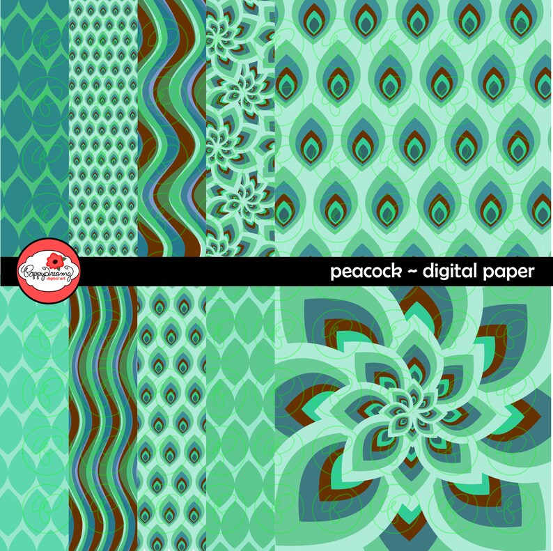 Teal Bird Digital Papers 12 x 12 300 dpi