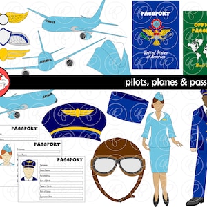 Pilots Planes and Passports: Travel Clipart 300 dpi transparent png Pilot Stewardess Plane Passport Pilot Hat Pilot Wings image 1