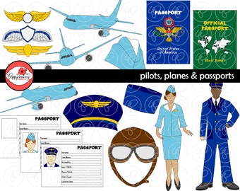 Pilots Planes and Passports: Travel Clipart (300 dpi transparent png) Pilot Stewardess Plane Passport Pilot Hat Pilot Wings