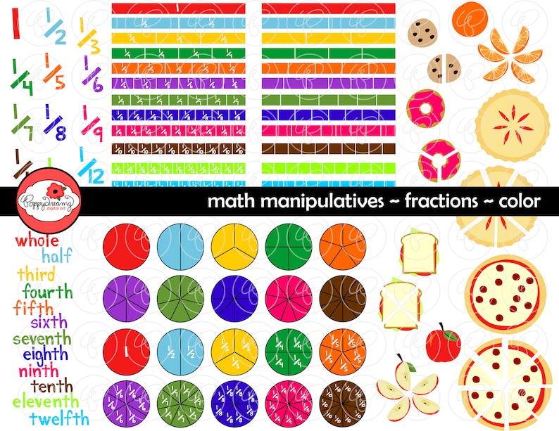 Math manipulatives fractions clipart set 300 dpi school etsy