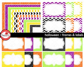 Halloween Frames & Labels: Clip Art Pack Card Making Digital Frames Page Borders Chevron Dots Stripes Halloween Holiday Colors