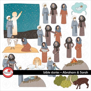 Historie biblijne: Abraham i Sara Clipart Set by Poppydreamz Biblia Biblijna Abram Saraj Hagar Izaak Izmael Studium Biblii na Pustyni Clip Art Cyfrowy