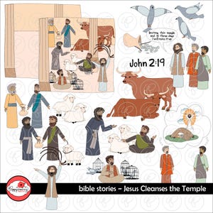 Bibelgeschichten: Jesus reinigt den Tempel Clipart-Set von Poppydreamz Bibel Biblisch Jesus Bibelstudie Clip Art Digital