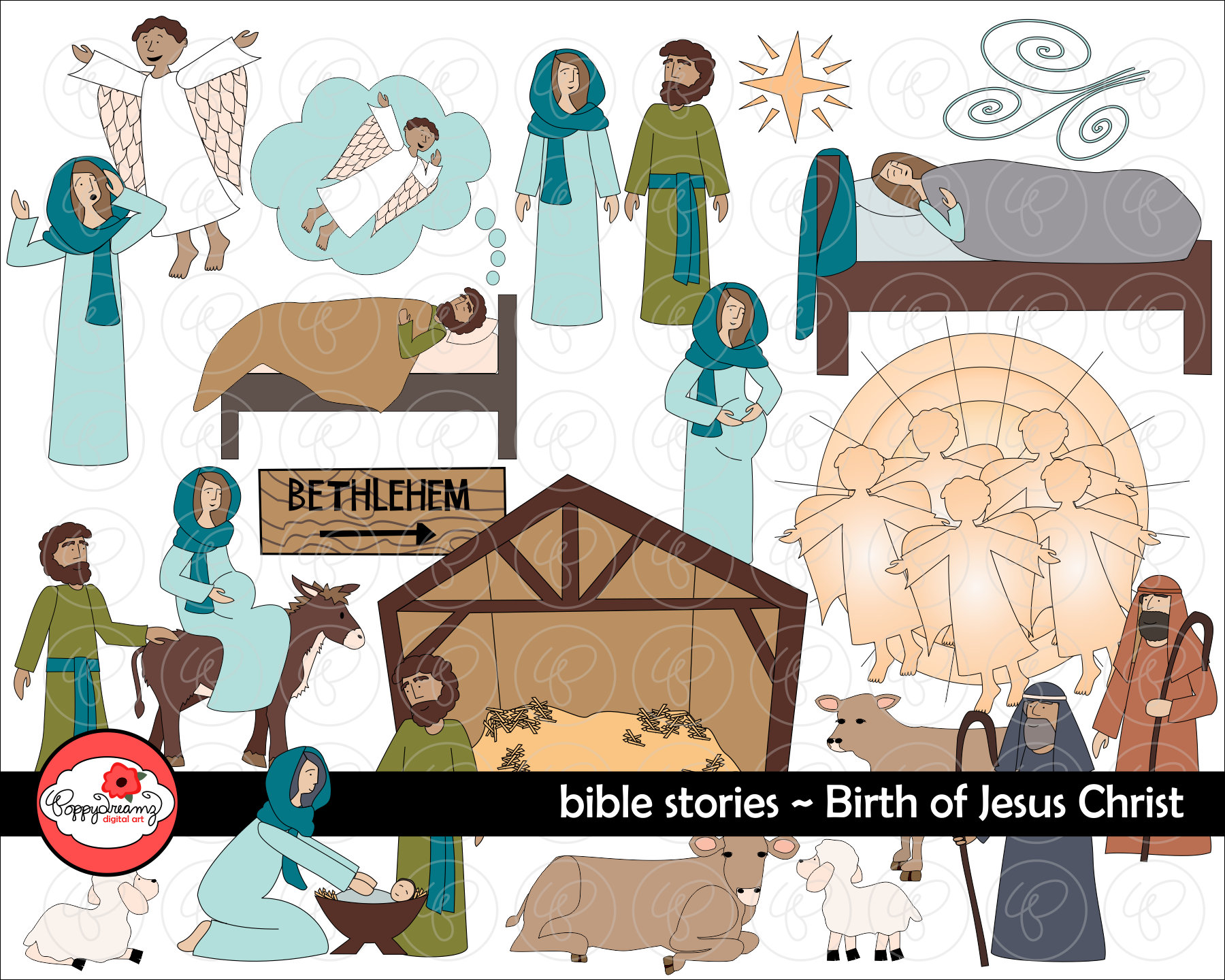 Bible Stories: Birth of Jesus Christ Clipart Set by Poppydreamz Bible ...