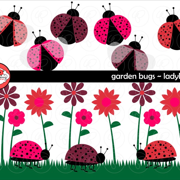 LadyBugs: Clip Art Pack (300 dpi transparent png) Ladybug Lady Bug Ladybird Flower Garden Clipart