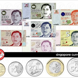 Set di clipart di valuta di Singapore - (300 dpi) Clip art per insegnanti di scuola, materiali didattici matematici