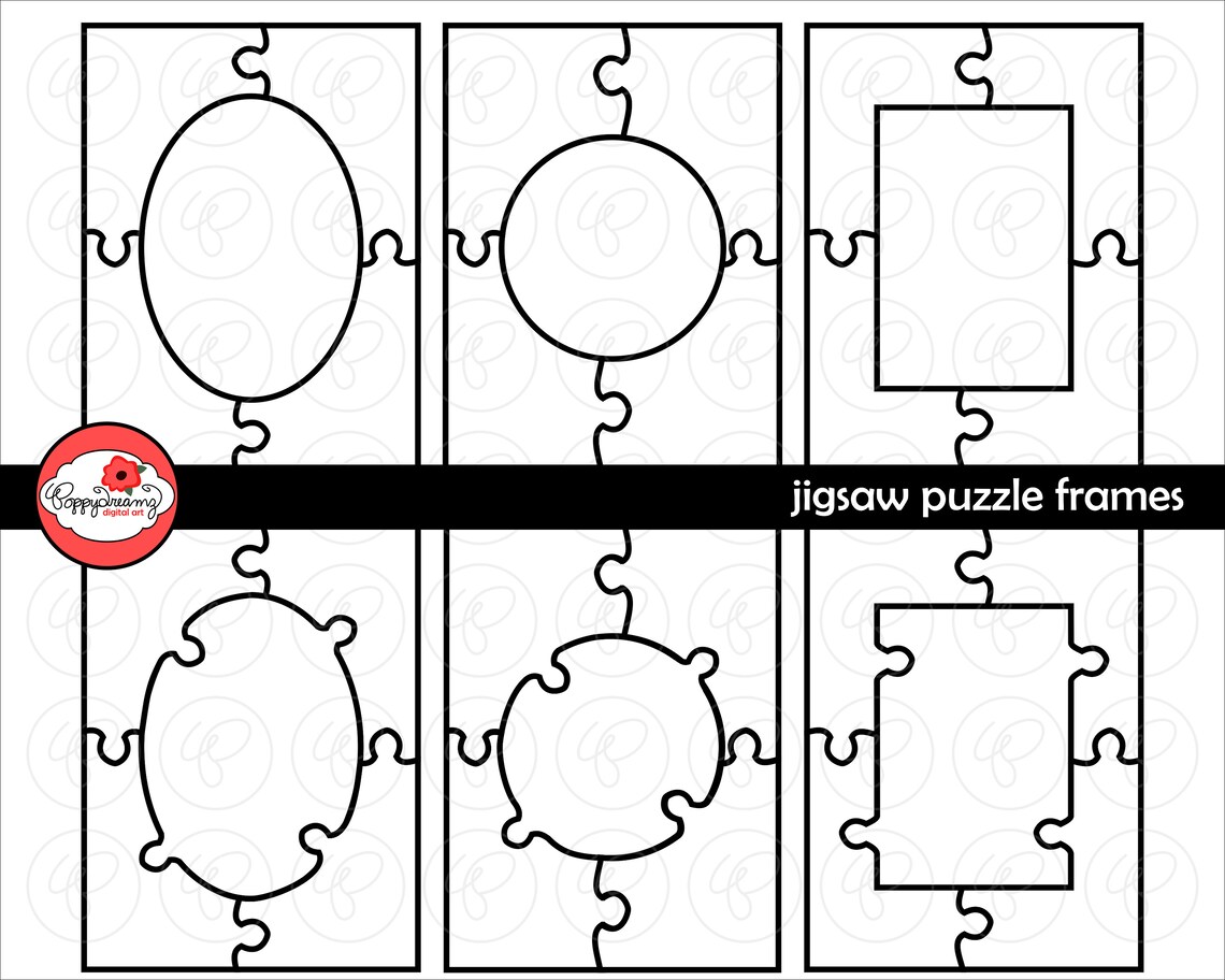 Jigsaw Puzzle Frames Template PDF and Clipart SET 300 Dpi School