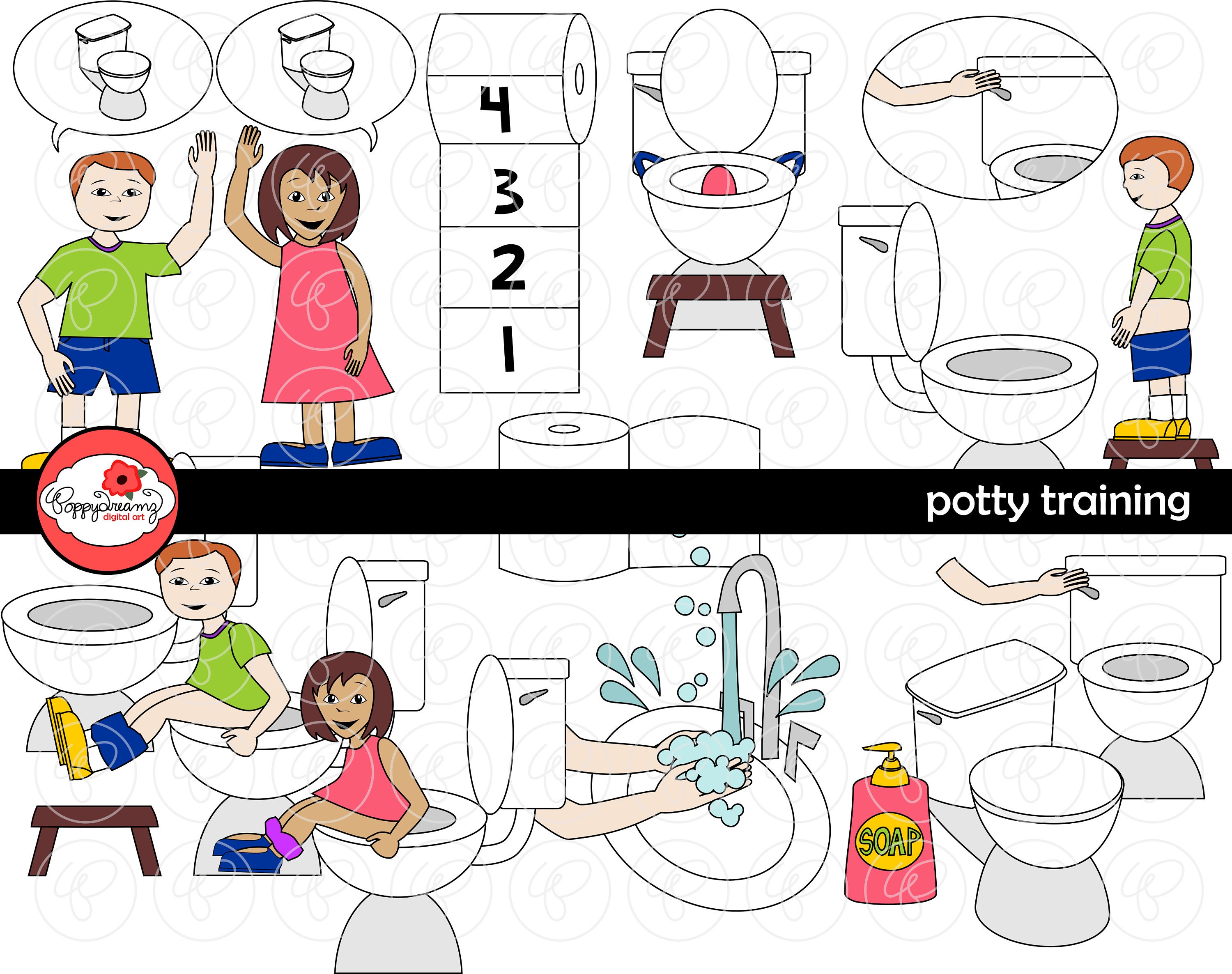 Potty Training Clipart Set 300 Dpi School Teacher Clip Art Toilet