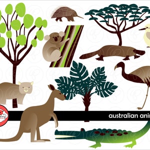 Australische Tiere und Bäume: Digital Clipart Set (300 dpi) Koala Känguru Schnabeltier Krokodil Kookaburro Akazie Eukalyptus