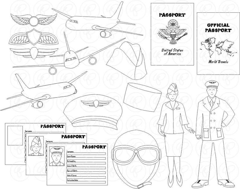 Pilots Planes and Passports: Travel Clipart 300 dpi transparent png Pilot Stewardess Plane Passport Pilot Hat Pilot Wings image 2