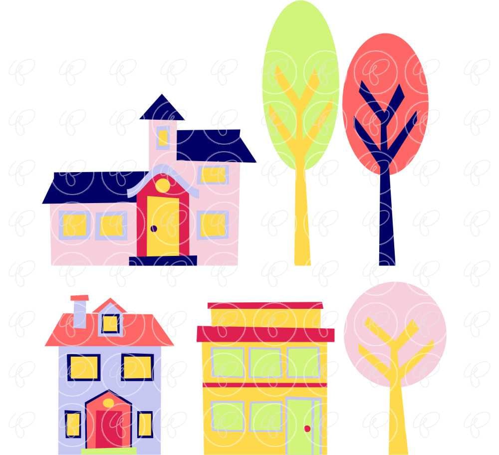 Little Neighborhood Clipart Set: (300 Dpi Transparent Png) Digital Home ...