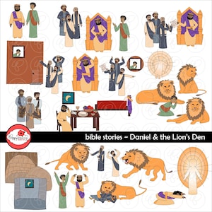 Bible Stories: Daniel & the Lion&#39;s Den Clipart Set by Poppydreamz Daniel King Darius Lion&#39;s Den Biblical Bible Study Clip Art