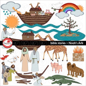 Bible Stories: Noah&#39;s Ark Clipart Set by Poppydreamz Bible Biblical Genesis Sunday School Clip Art Digital