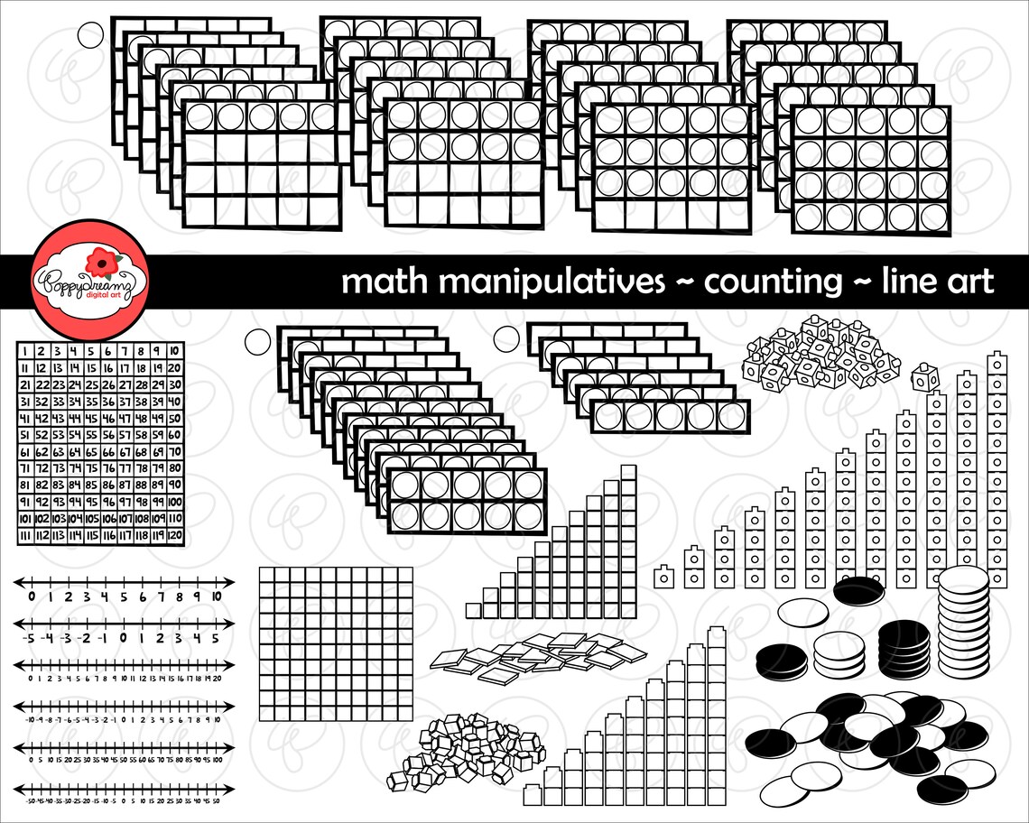 Math Manipulatives Counting LINE ART Clipart Mega Bundle Set - (300 Dpi ...