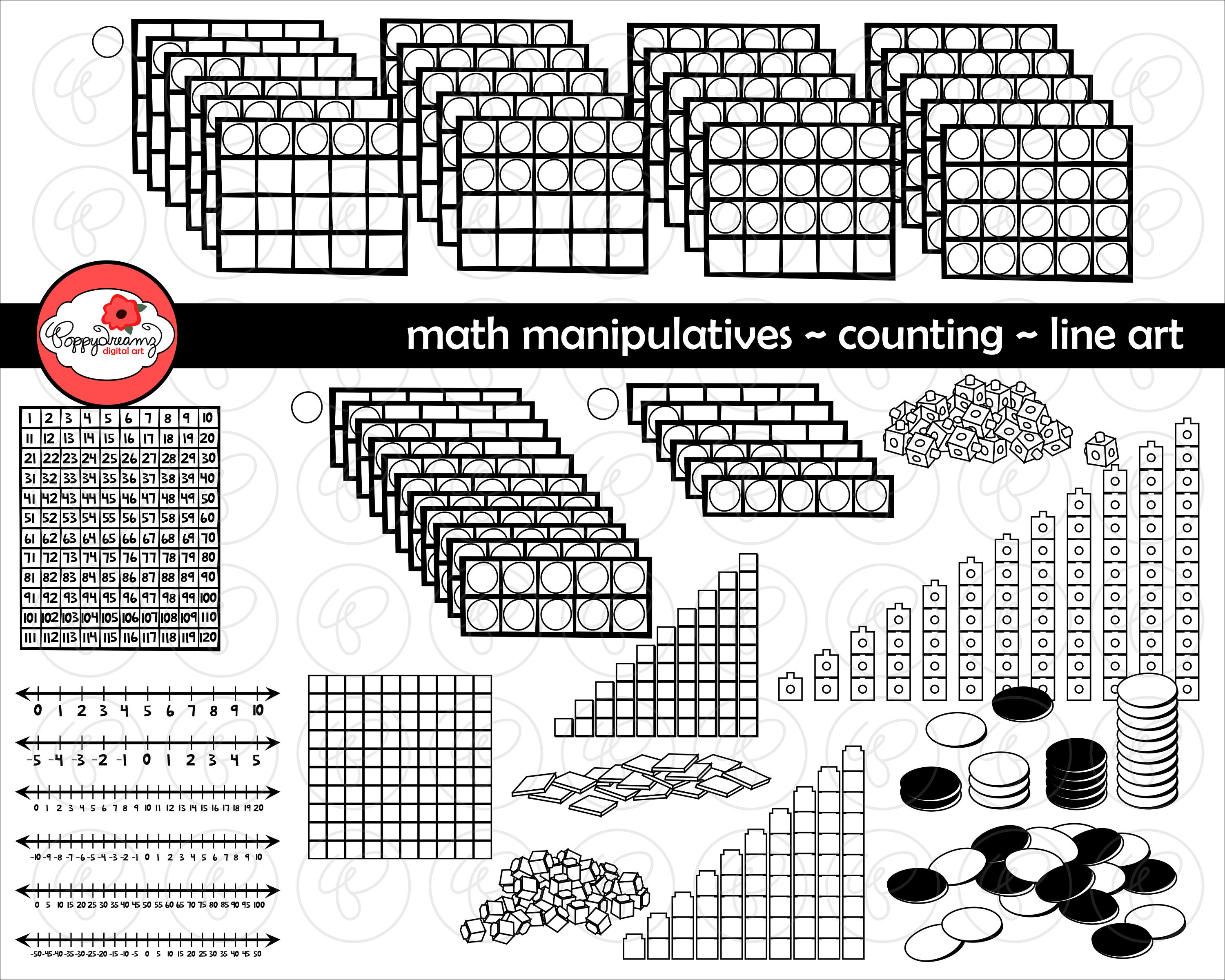 Math Manipulatives Counting LINE ART Clipart Mega Bundle Set Etsy Sweden