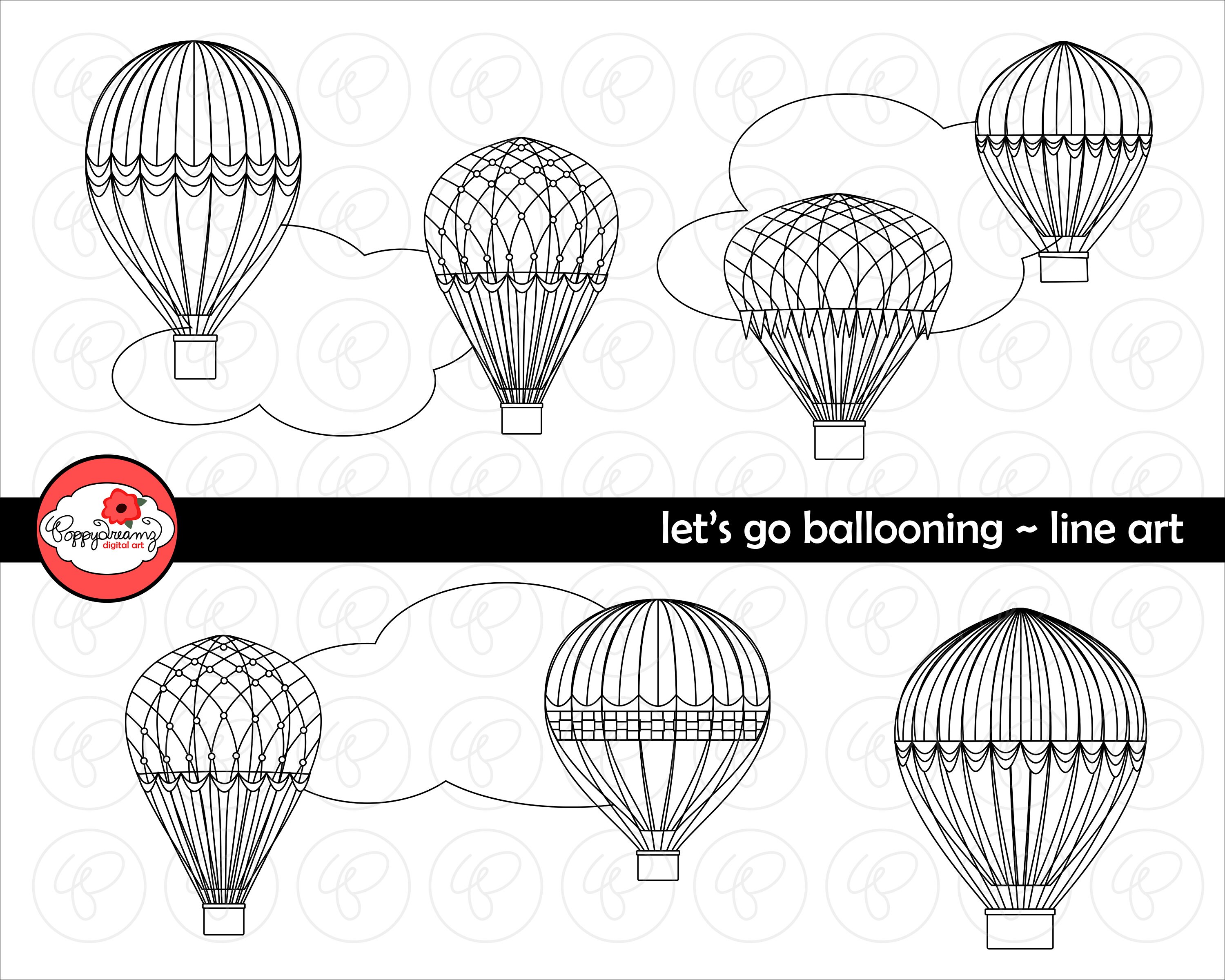 31 images 300 dpi Hot Air Balloon Digital Stamps