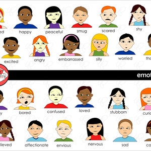 Emoties Clipart en digitale flashcards: digitale afbeeldingenset (300 dpi) Schoolleraar Clip Art Digital Feelings Emotions Pre-K kleuterschool