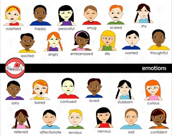 Emotions Clipart & Digital Flashcards: Digital Image Set (300 dpi) School Teacher Clip Art Digital Feelings Emotions Pre-K Kindergarten