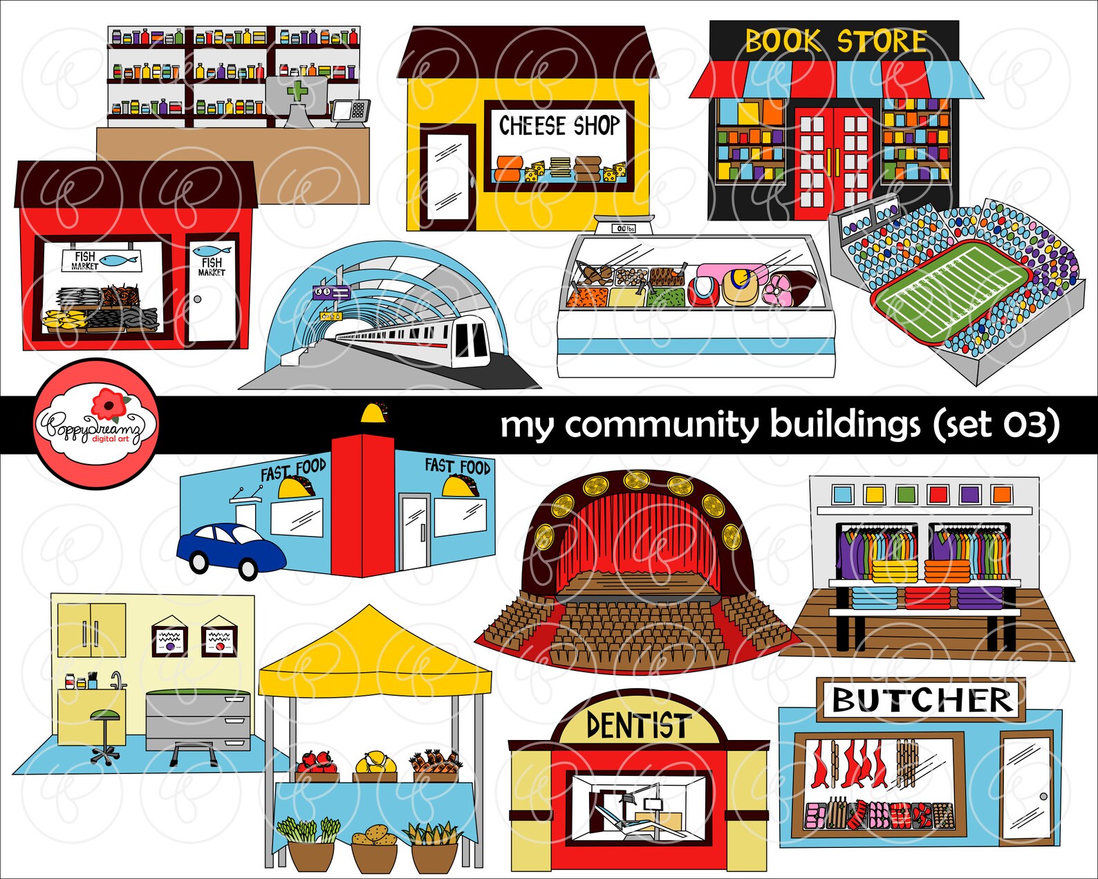My Community Buildings Set 03 Clipart 300 Dpi Transparent Etsy UK