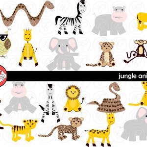 Clipart jungledieren: (300 dpi transparante png) leeuw tijger giraffe olifant nijlpaard cobra aap luipaard zebra Leraar creatief schrijven