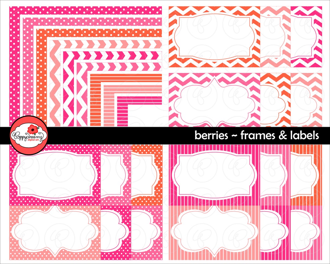 Berries Frames & Labels: Clip Art Pack Card Making Digital Frames Page ...