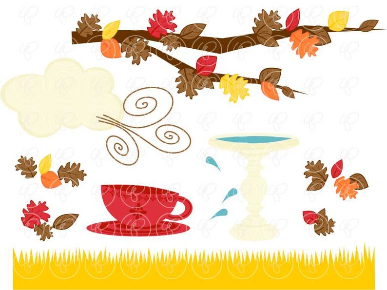 Falling Leaves: Clip Art Pack 300 dpi Digital Images transparent png files Autumn Birdbath Fall Leaves Leaf Pile image 3