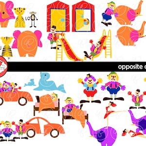 Opposite Circus Clipart: Digital Clip Art (300 dpi) School Teacher Clip Art Teaching Opposites Clowns Colorful