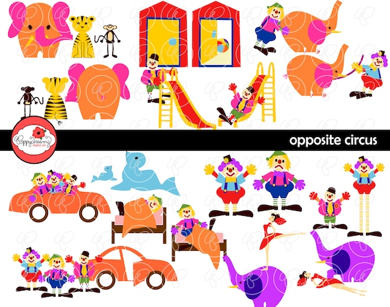 Opposite Circus Clipart Digital Clip Art 300 Dpi School Etsy