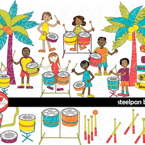 Steelpan Band: Clip Art Pack (300 dpi) Digitalbilder Kinder Steelpan Karibik Stahlpan Palmen Inseln Karibik Musik Lehrer