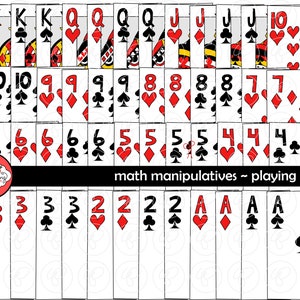 Wiskundige manipulaties speelkaarten Clipart set - (300 dpi) School leraar Clip Art nummers Wiskunde kaarten Games Poker Go Fish Queen of Hearts
