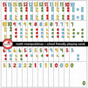 Wiskundige manipulaties schoolvriendelijke speelkaarten clipart set - (300 dpi) leraar clip art nummers wiskunde kaarten spellen Go Fish