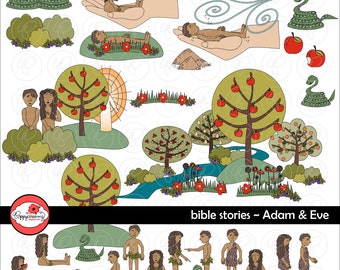 Bible Stories: Adam & Eve Clipart Set by Poppydreamz Bible Biblical Garden of Eden Creation Bible Study Clip Art Digital