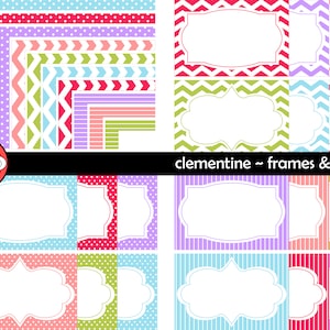 Clementine Frames & Labels: Clip Art Pack Card Making Digital Frames Page Borders Chevron Dots Stripes