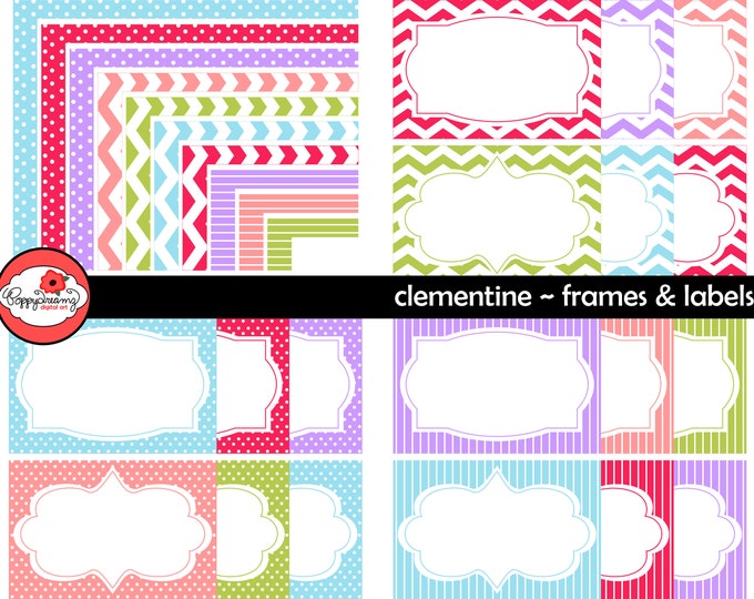 Clementine Frames & Labels: Clip Art Pack Card Making Digital - Etsy